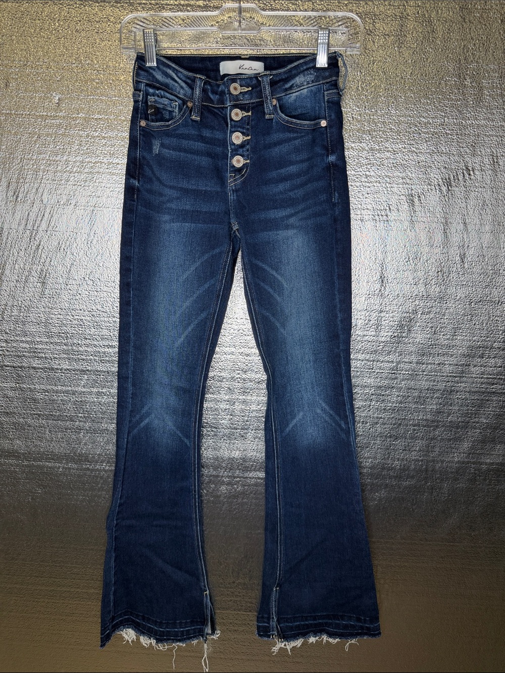 KanCan Dark Blue High-Rise Flare Jeans with Button-Fly